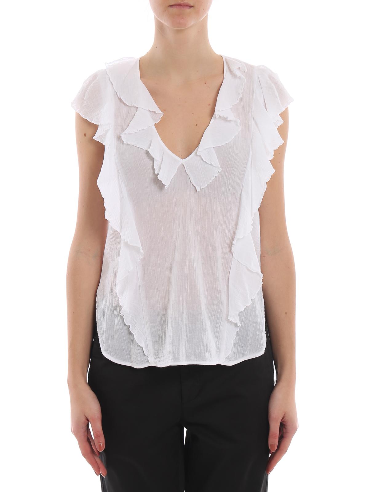 Dondup White Cotton Gauze Ruffle Top Lyst