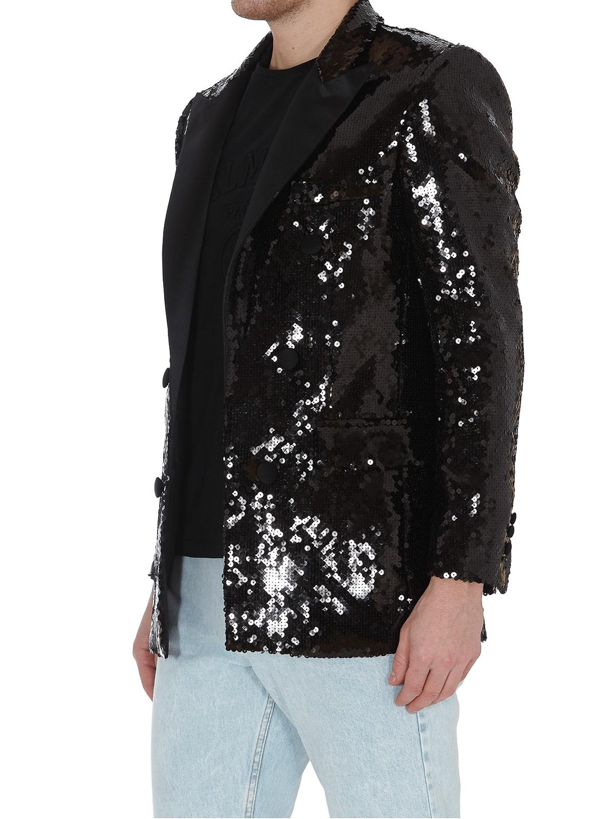 Balmain Sequined Single-breasted Blazer in Black for Men - Lyst