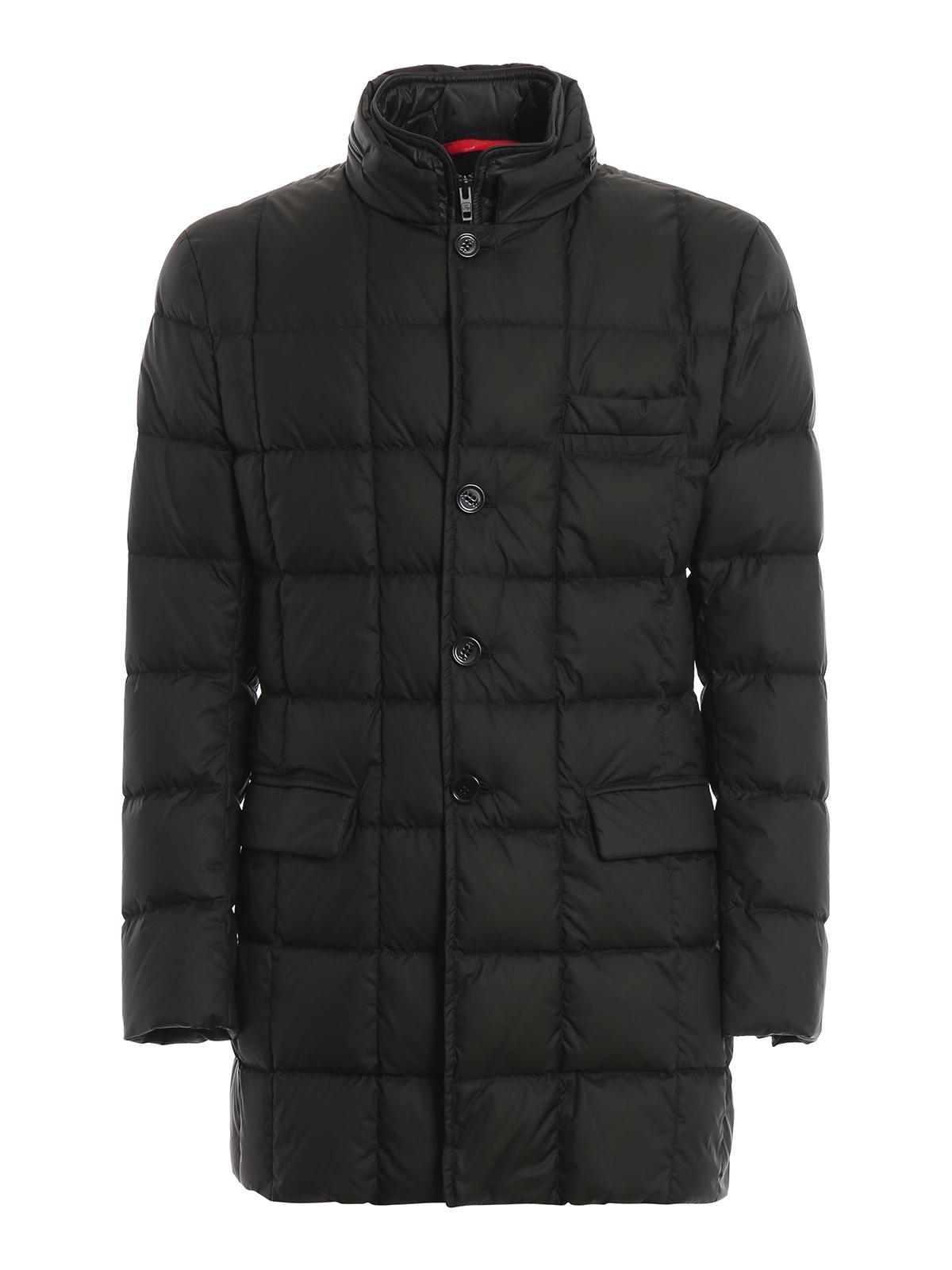 Fay Check Quilted Padded Long Coat in Black for Men - Lyst