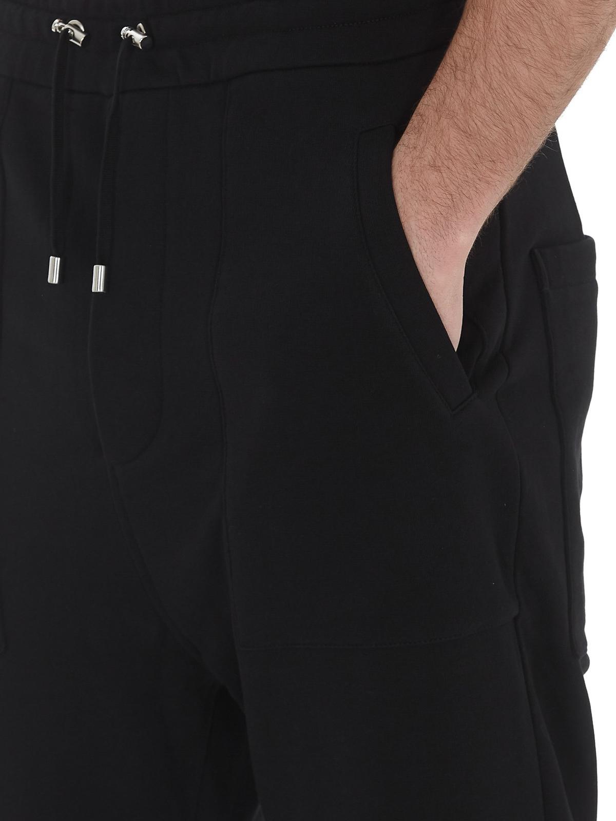 Balmain Cropped Cotton Tracksuit Bottoms in Black for Men - Lyst