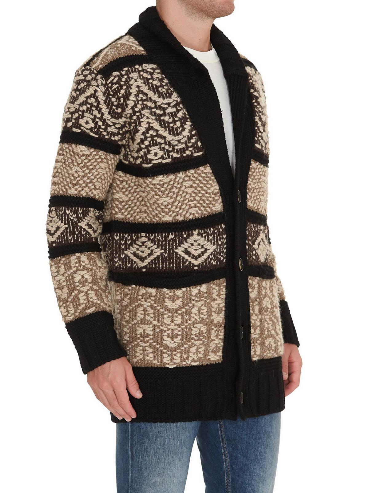 Dondup Jacquard Wool Blend Cardigan in Beige (Natural) for Men Lyst