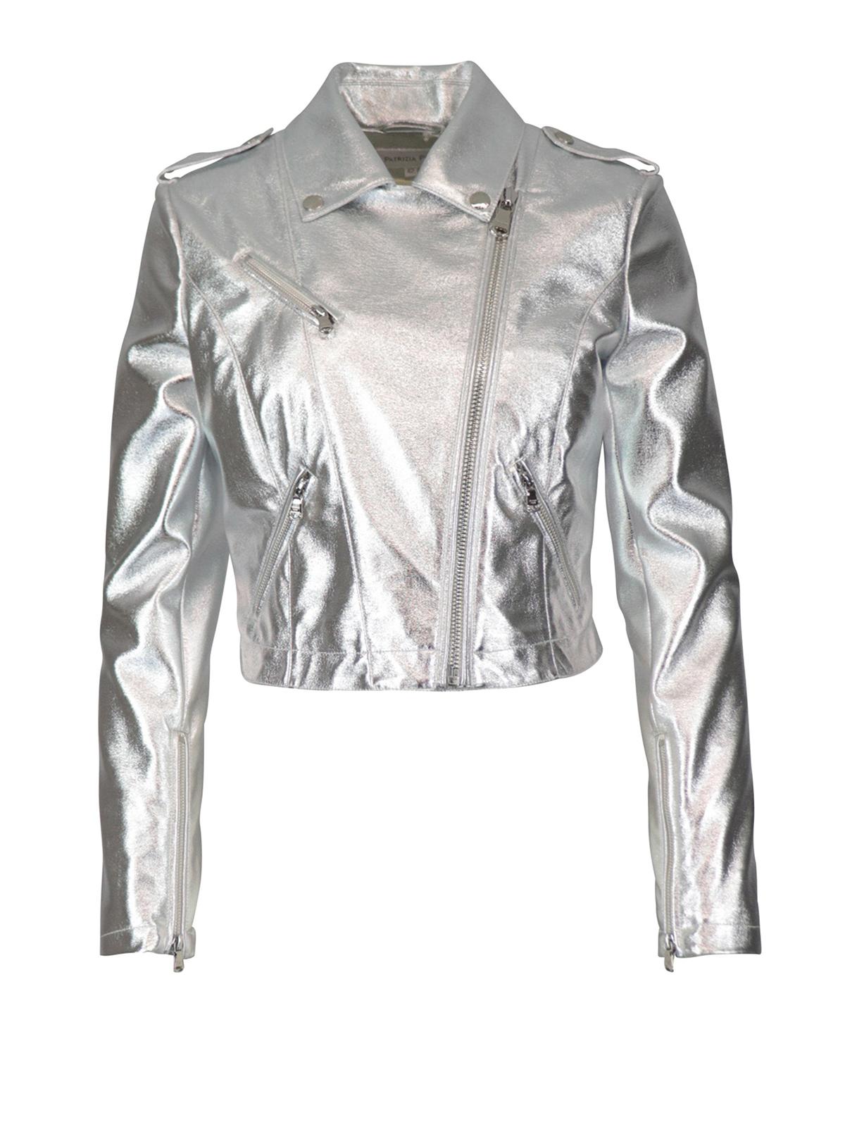 Patrizia Pepe Silver-tone Biker Jacket in Metallic - Lyst