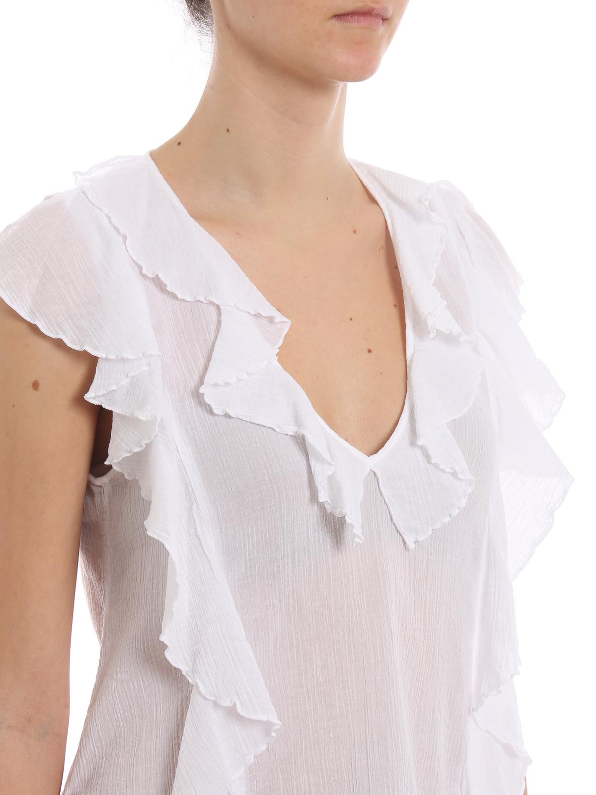 Dondup White Cotton Gauze Ruffle Top Lyst