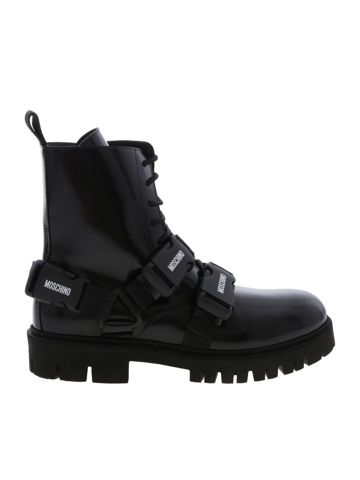 Moschino Leather Black Ankle Boots With Straps for Men - Lyst