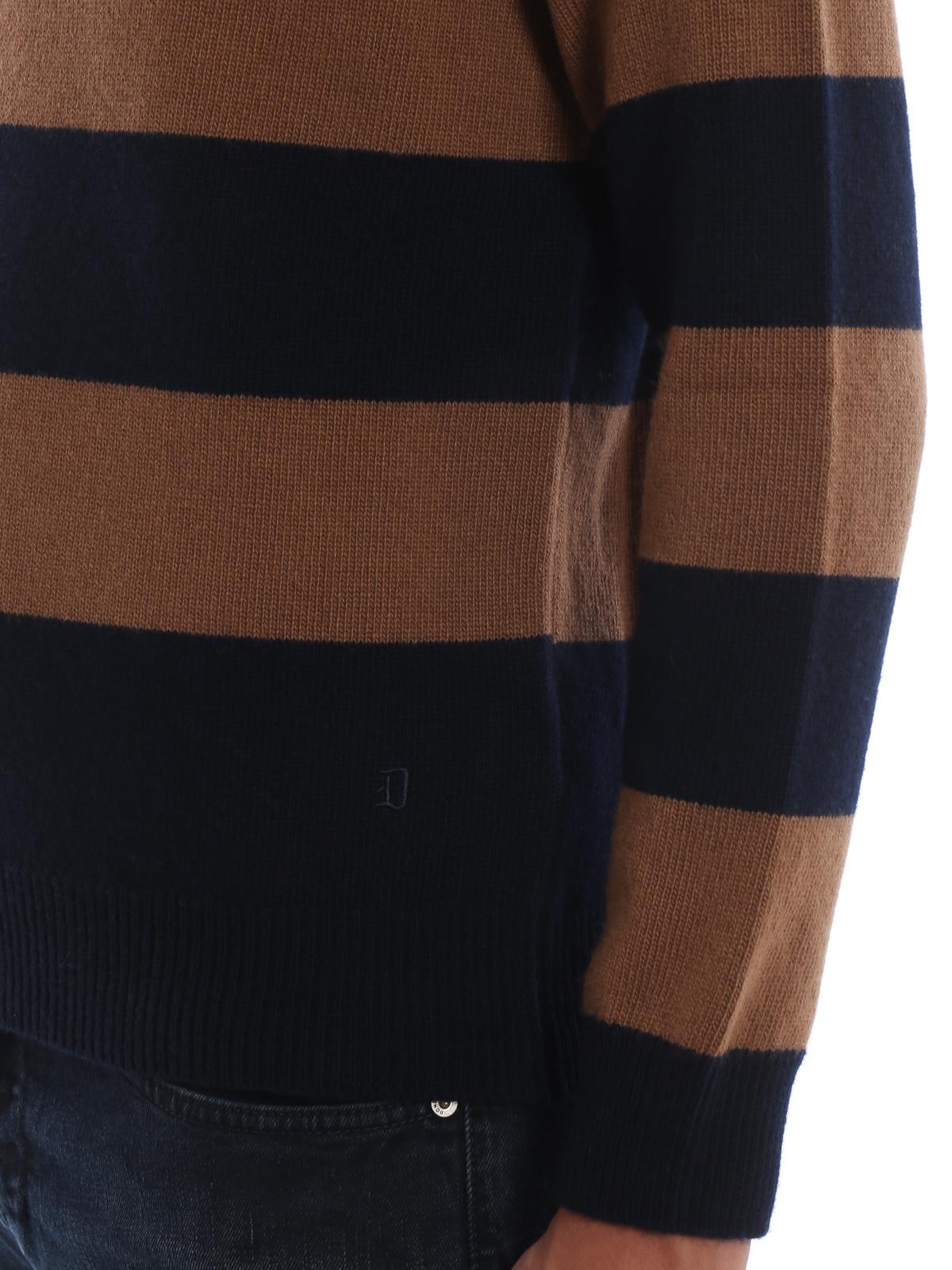 Dondup Timeless And Graphic Striped Wool Crewneck in Brown for Men - Lyst