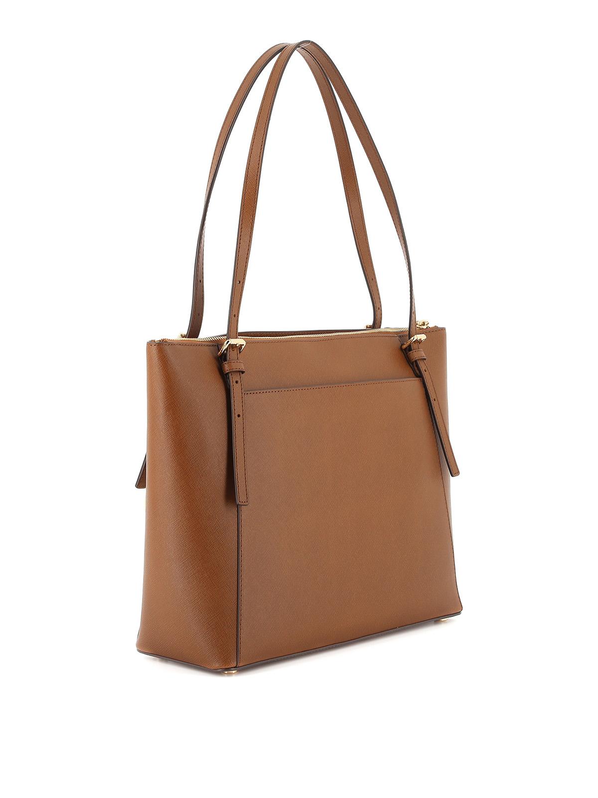 Michael Kors Voyager Large Saffiano Leather Topzip Tote Bag in Brown