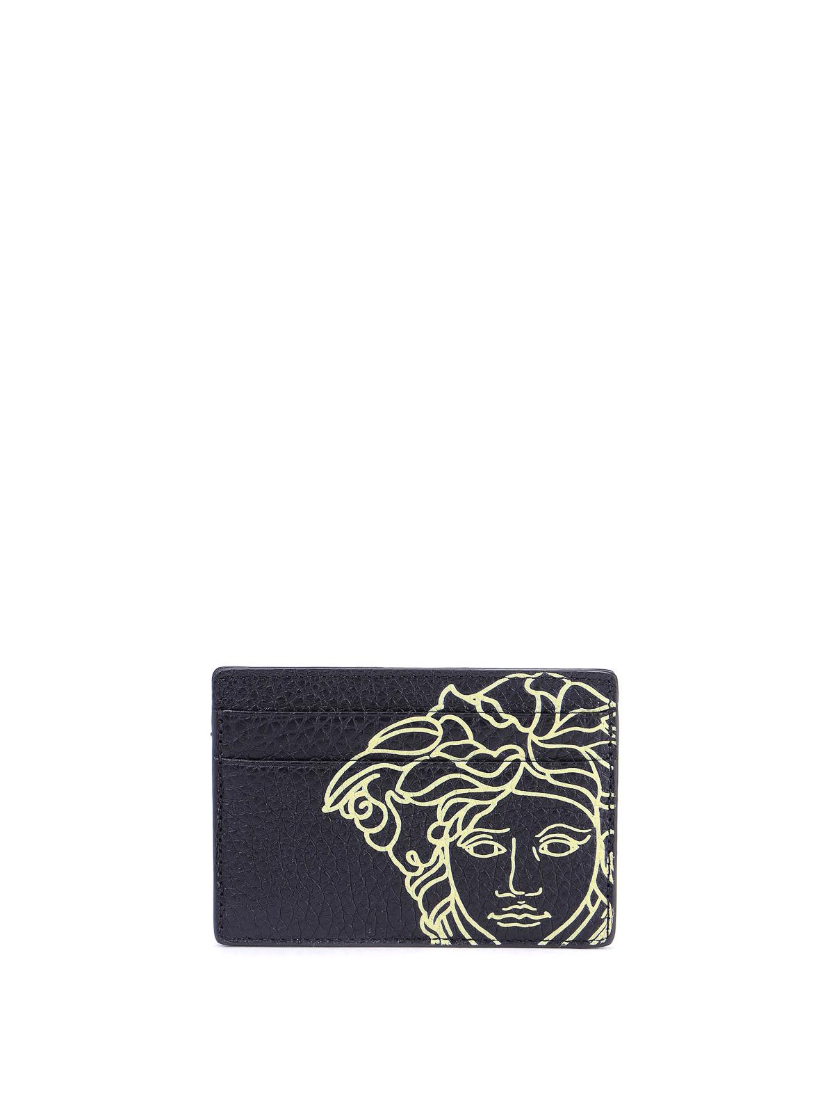 Versace Hammered Leather Card Holder in Black for Men Lyst