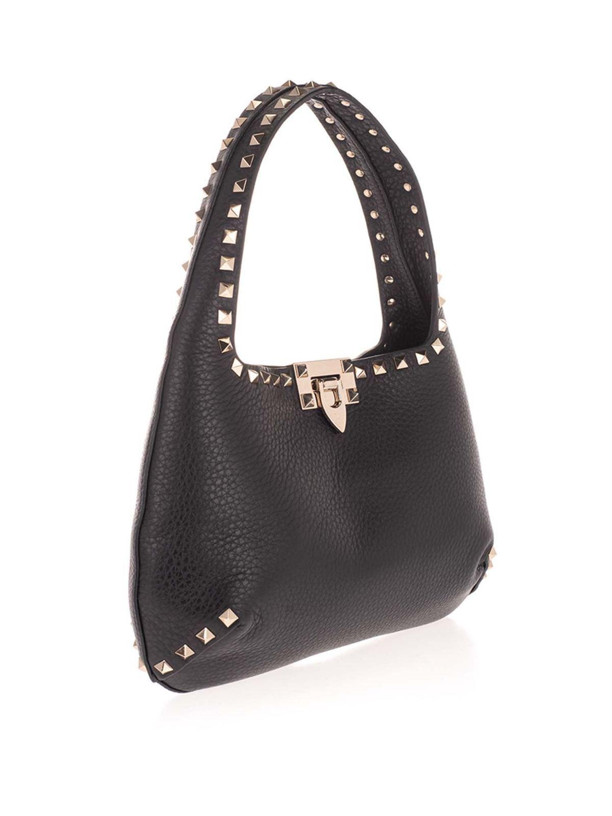 Valentino Garavani Leather Small Rockstud Hobo Bag In Black - Lyst