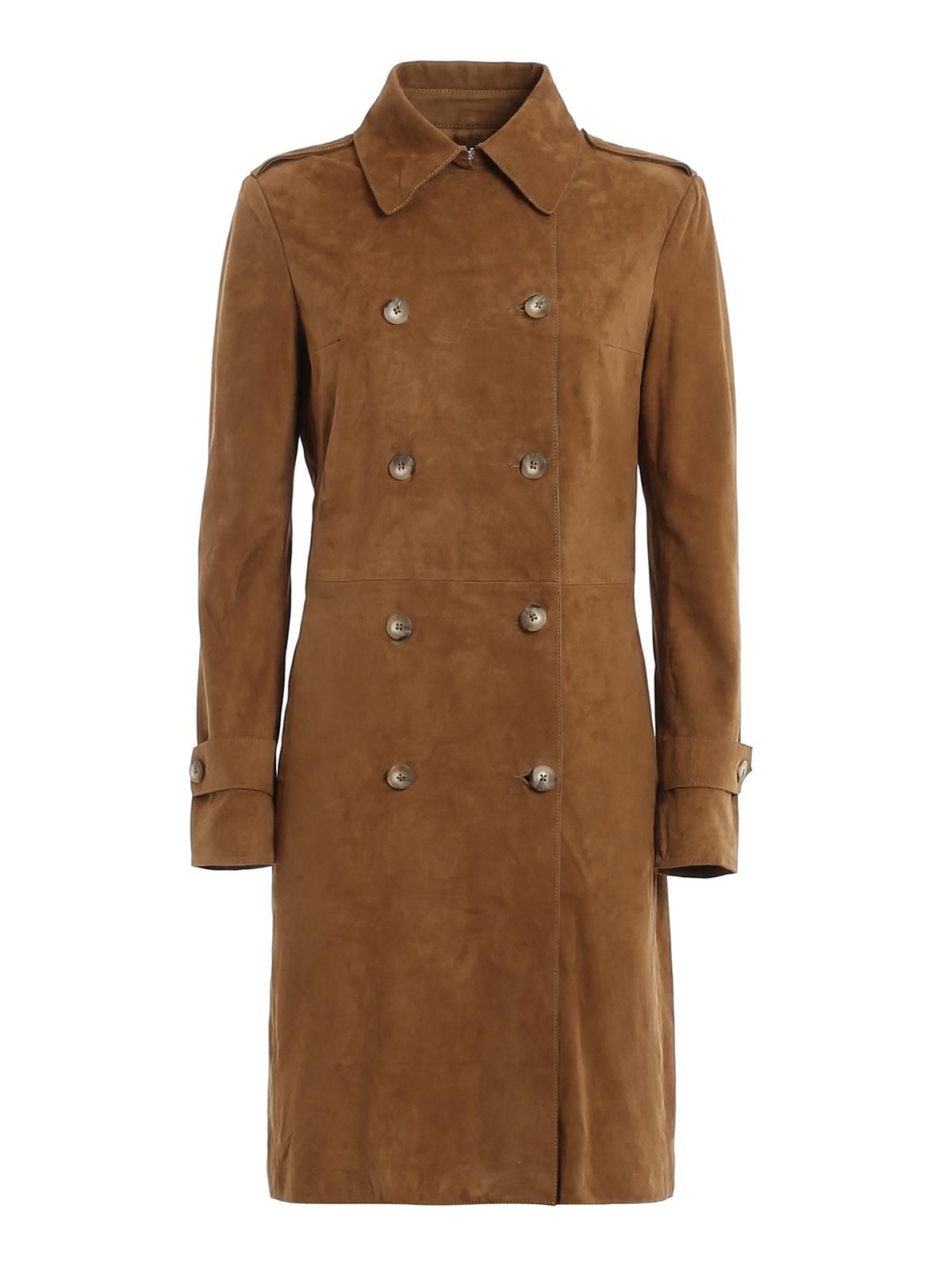 Dondup Suede Trench Coat in Light Brown (Brown) - Lyst