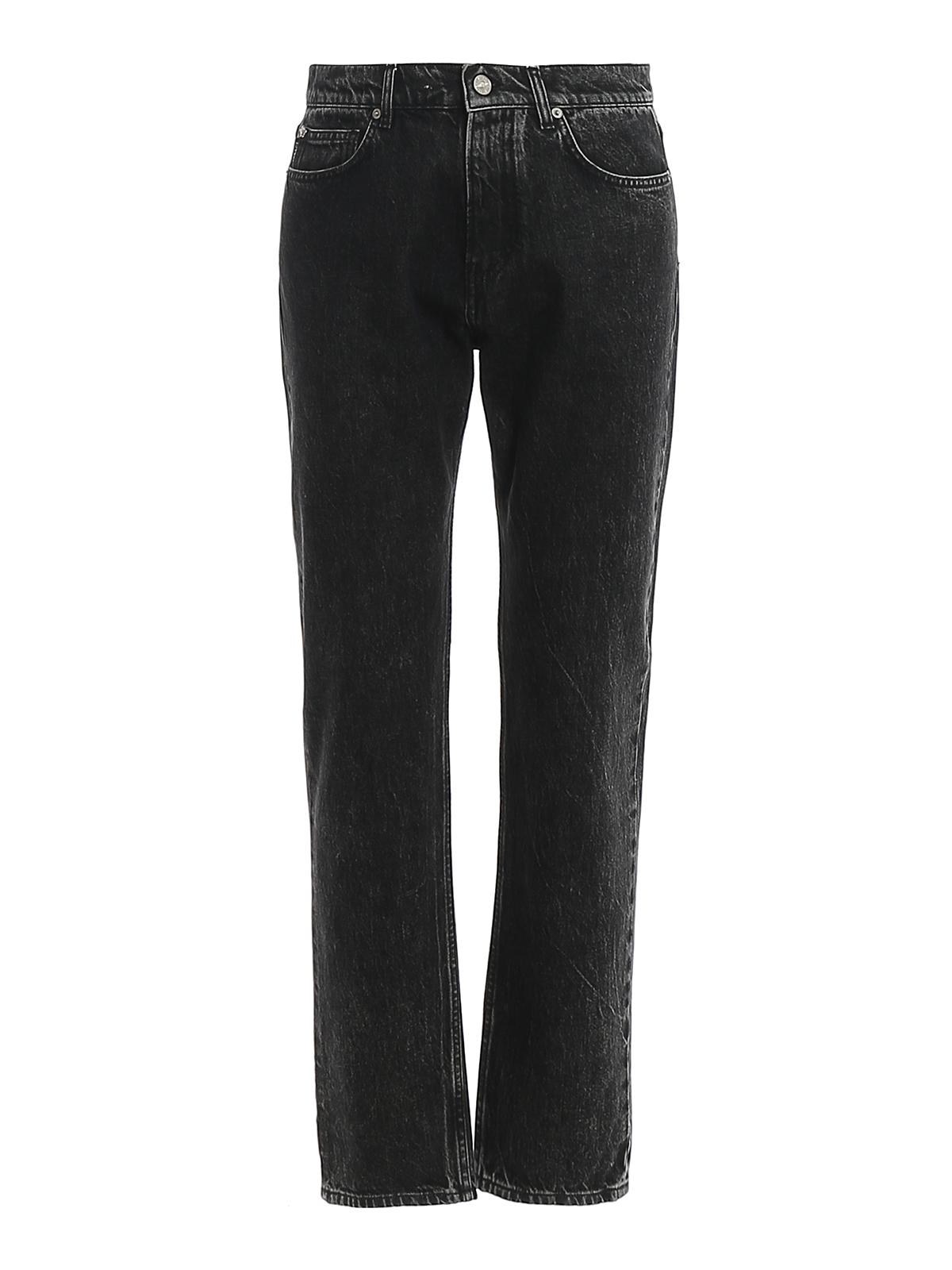 Versace Leather Patch Jeans in Black for Men - Lyst