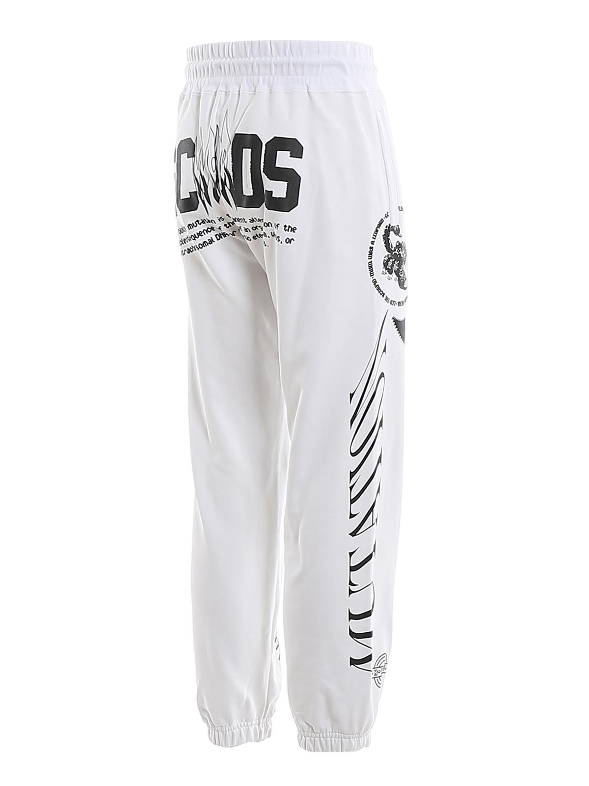 red and white jogging pants