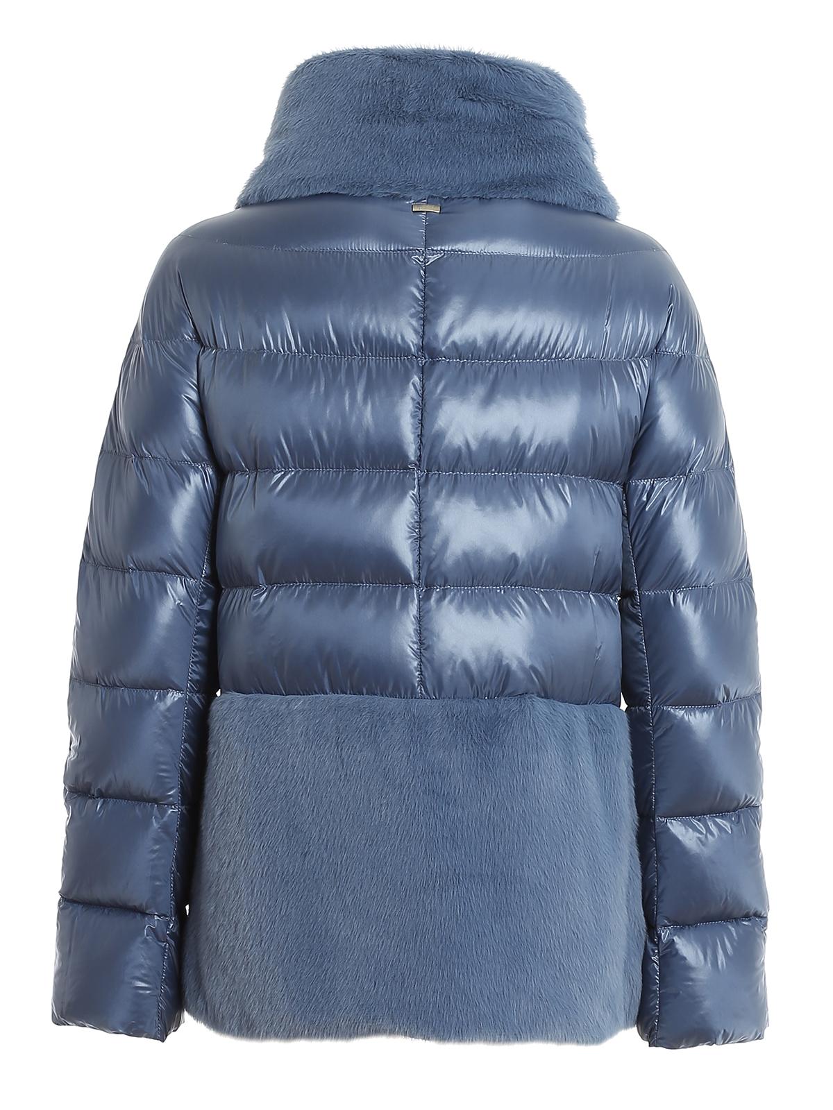 Herno Synthetic Faux Fur Detailed Puffer Jacket in Light Blue (Blue) - Lyst