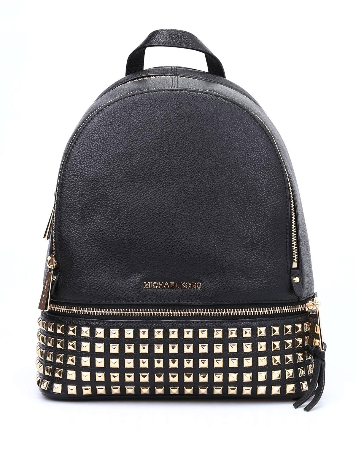 Michael Kors Rhea Medium Studded Pebbled Leather Backpack in Black - Lyst