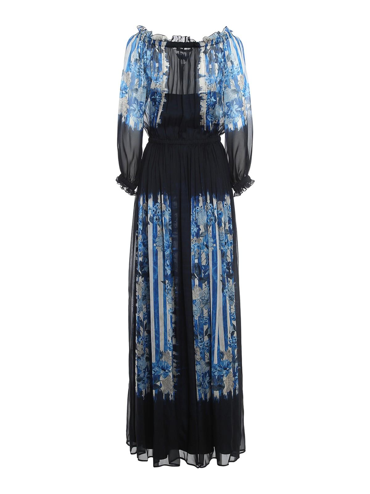 Alberta Ferretti Chiffon Silk Dress in Blue - Lyst