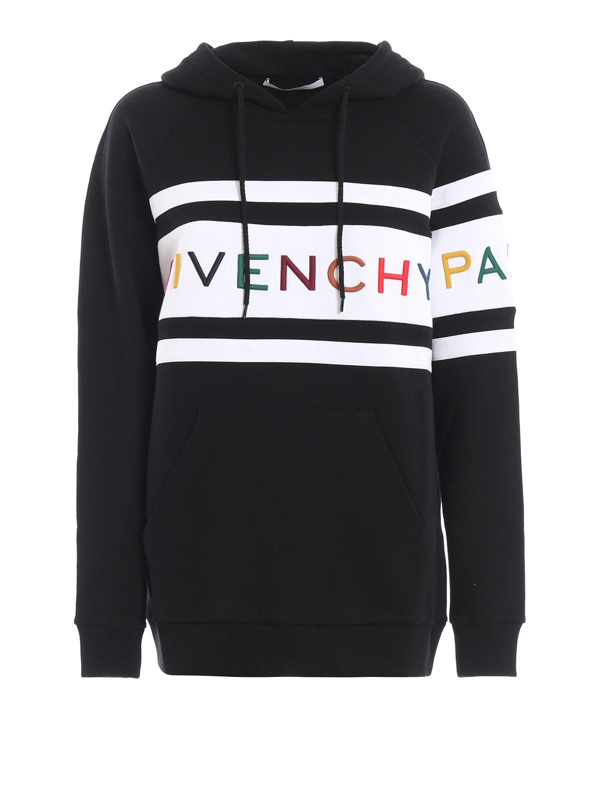 Givenchy Cotton Multicolour Logo Embroidery Two-tone Hoodie in Black ...