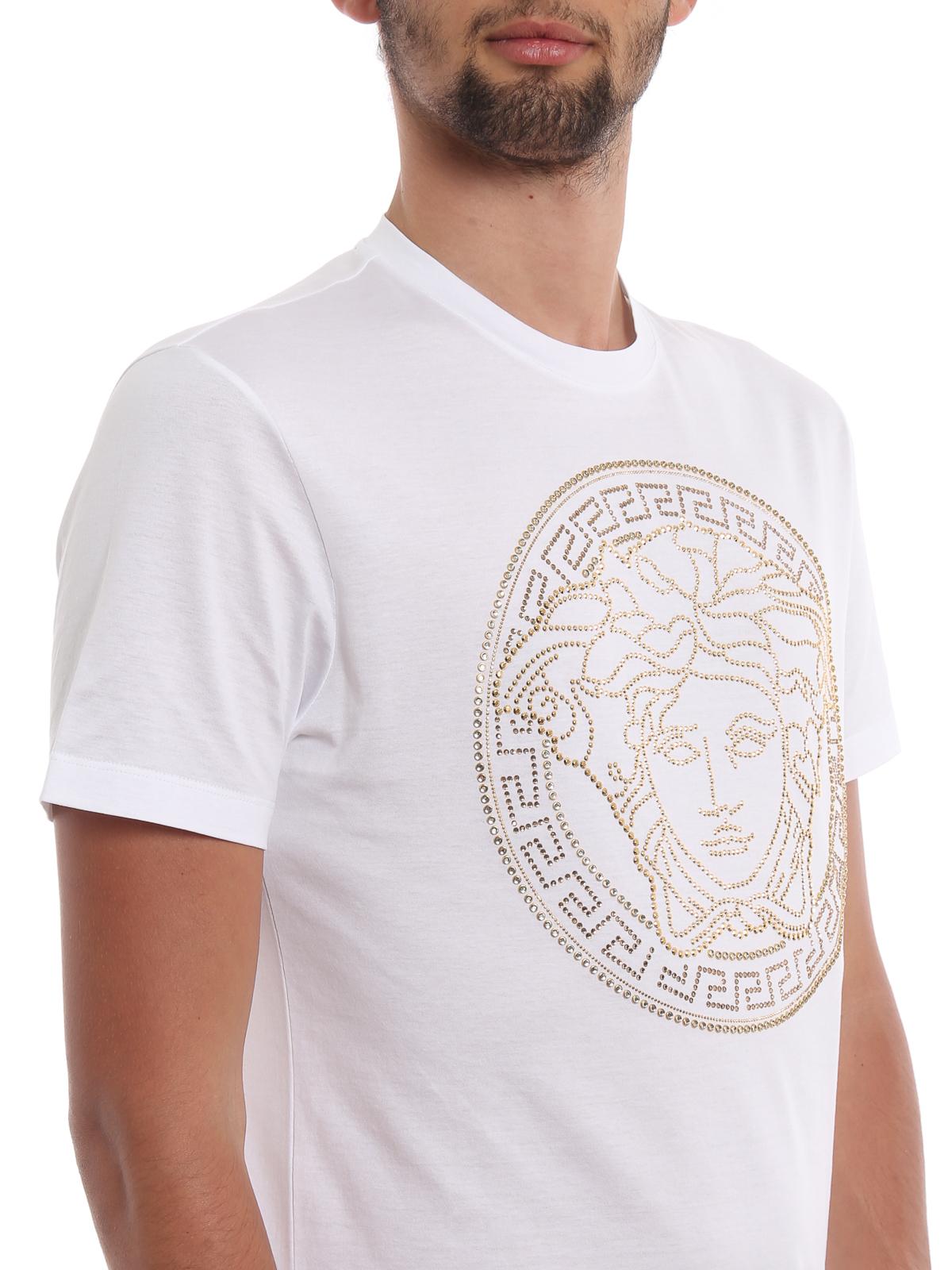 Versace Cotton Gold Tone Medusa Head White T Shirt For Men Lyst