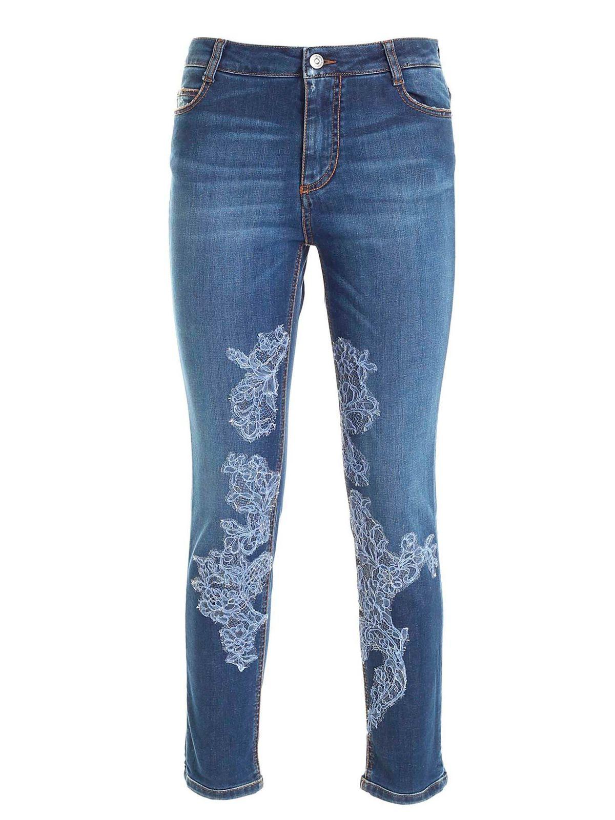 Ermanno Scervino Lace And Rhinestones Jeans In Blue - Lyst
