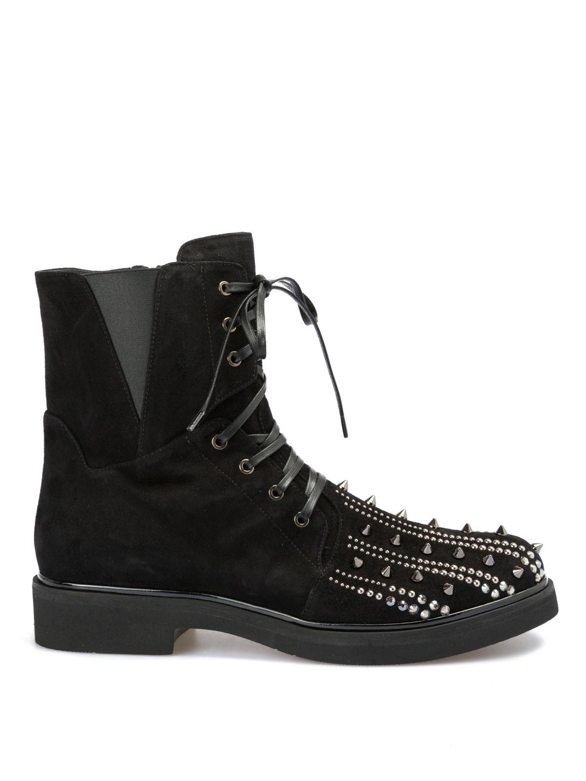 Loriblu Studded Toe Laced-up Suede Combat Boots in Black - Lyst