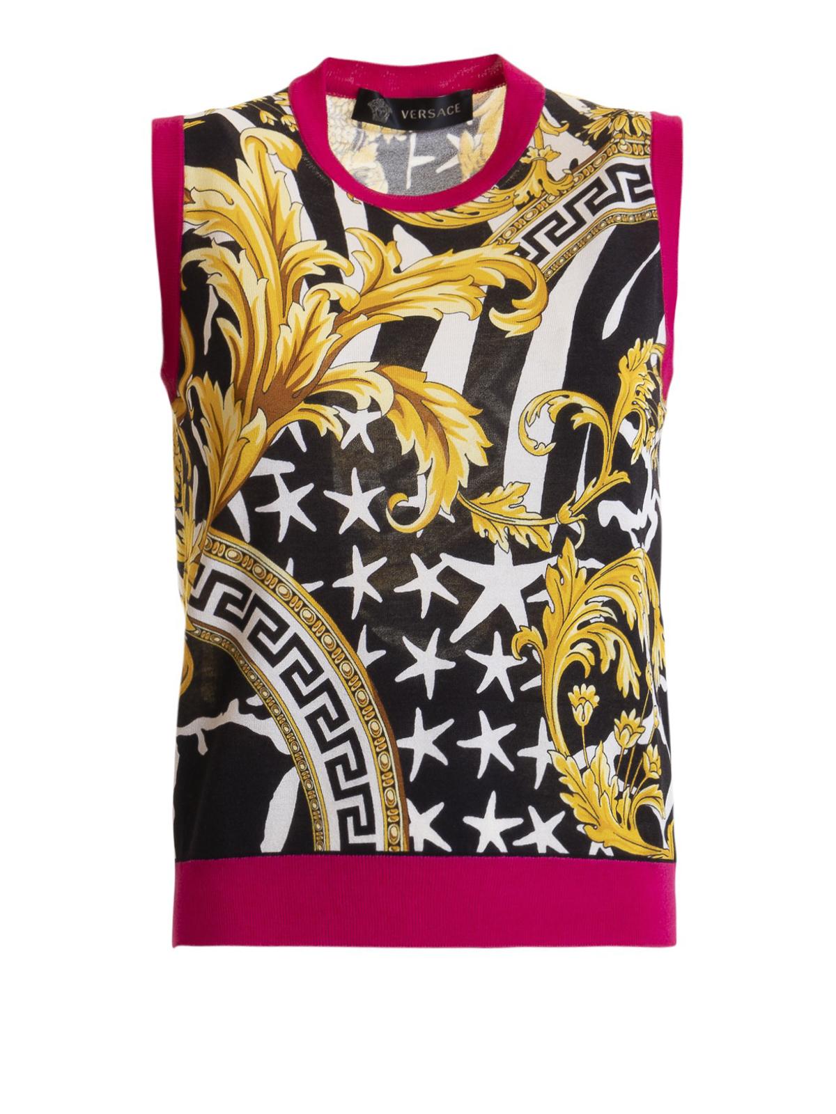 Versace Savage Barocco Print Knitted Silk Tank Top in Black Lyst