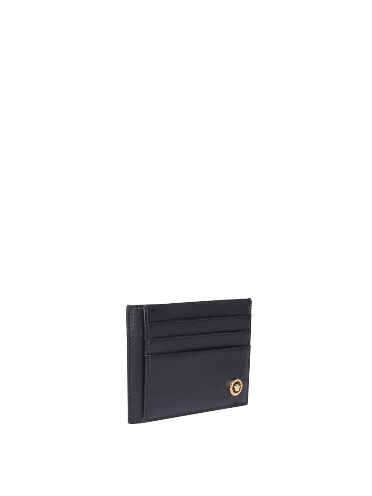 Versace Leather Card Holder in Black for Men Lyst