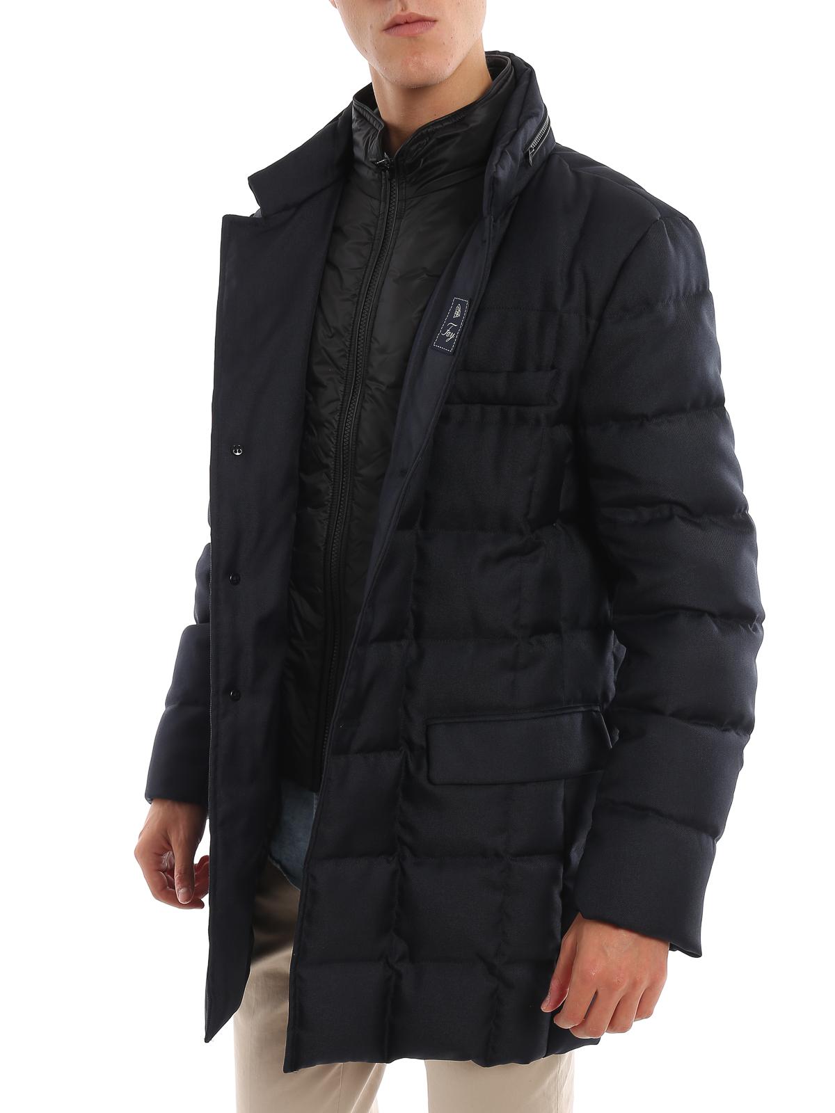 Fay Check Quilted Twill Padded Long Coat in Blue for Men - Save 23% - Lyst