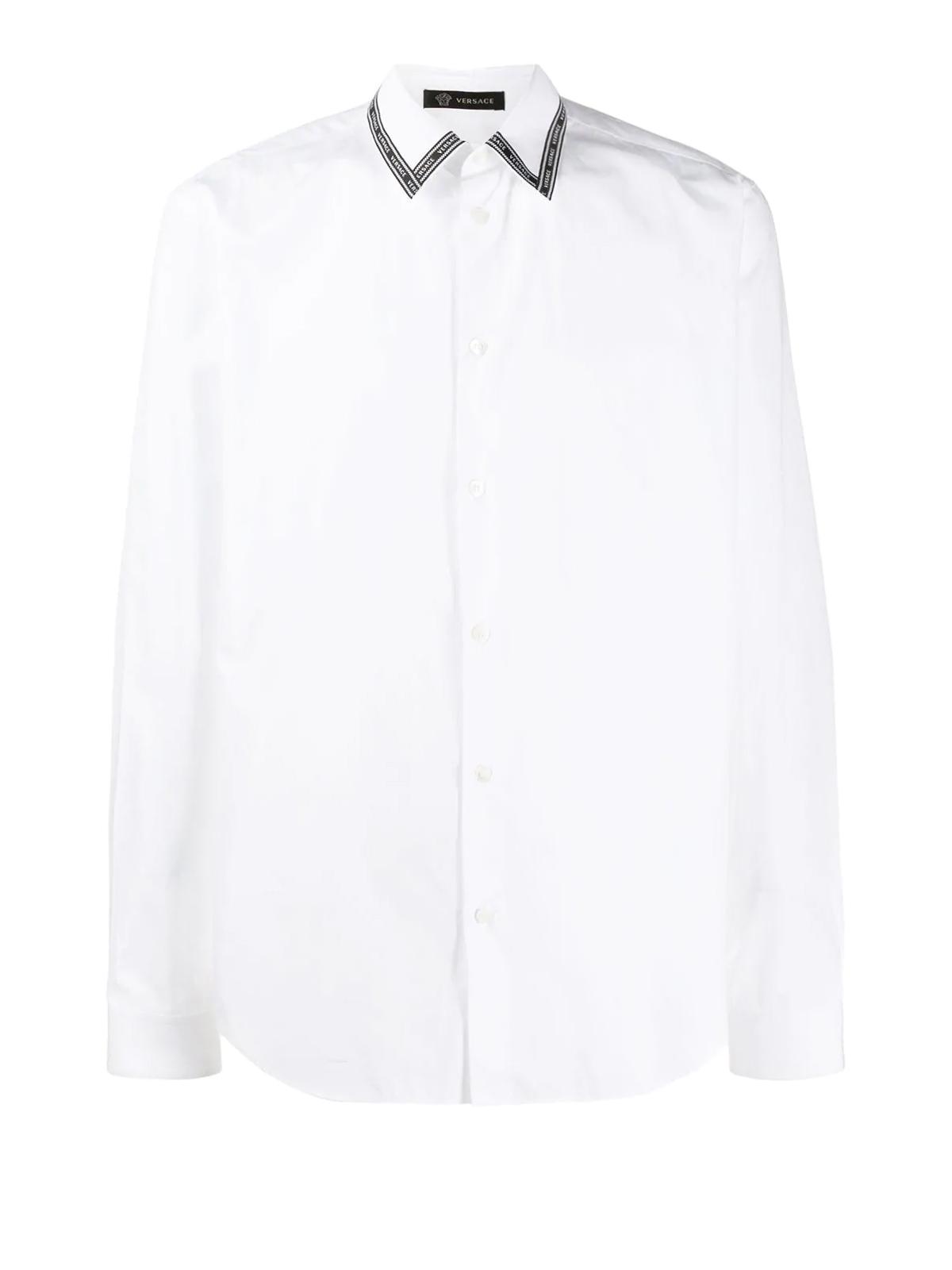 Versace Logo-tape Collar Shirt in White for Men - Lyst