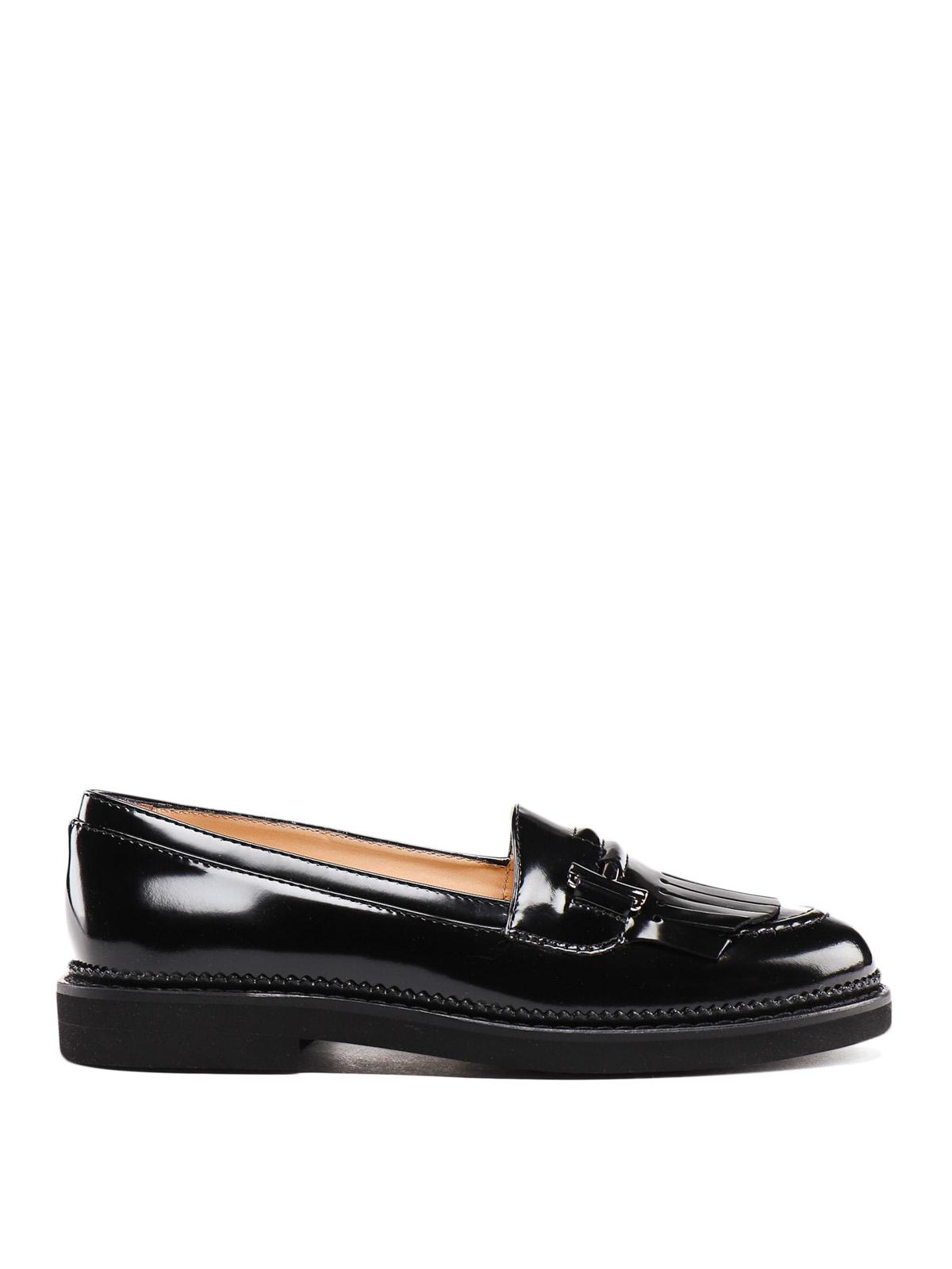 Tod's Fringed Patent Leather Loafers in Black - Lyst