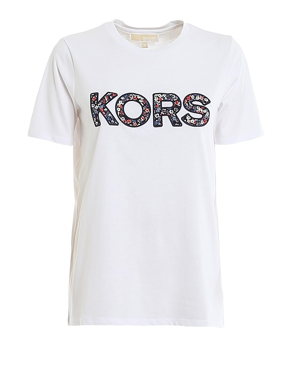 Michael Kors Floral Patch Logo Cotton T-shirt in White - Lyst