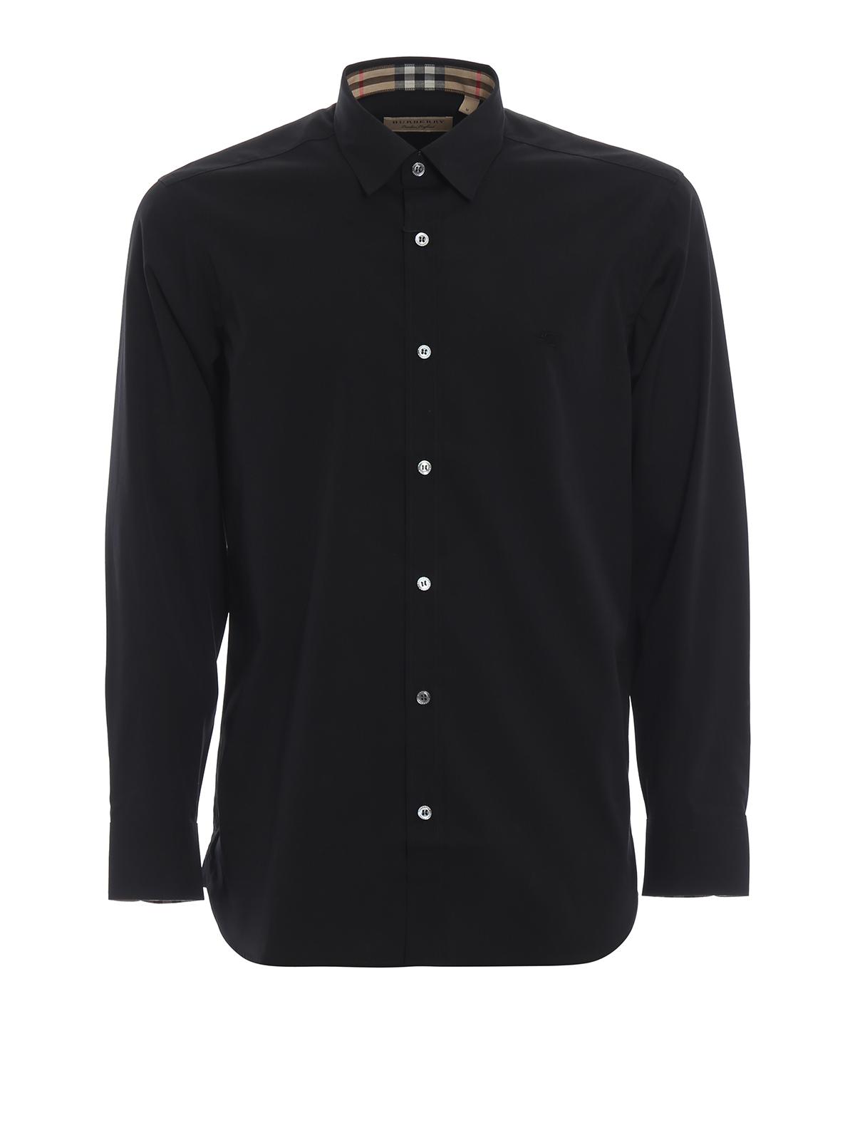 Burberry Cotton Plain Button Down Shirt in Black for Men Save 34 Lyst