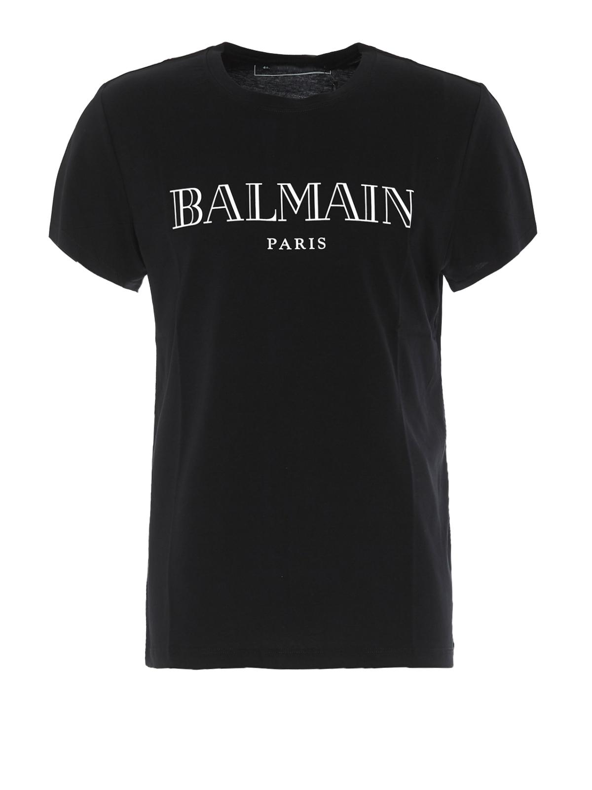 Balmain Logo Print Cotton T-shirt in Black,White (Black) for Men - Save ...