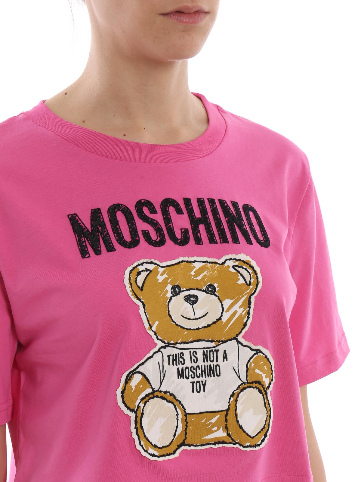 Moschino Cotton Teddy Bear Patch Fuchsia Crop T-shirt in Pink - Lyst