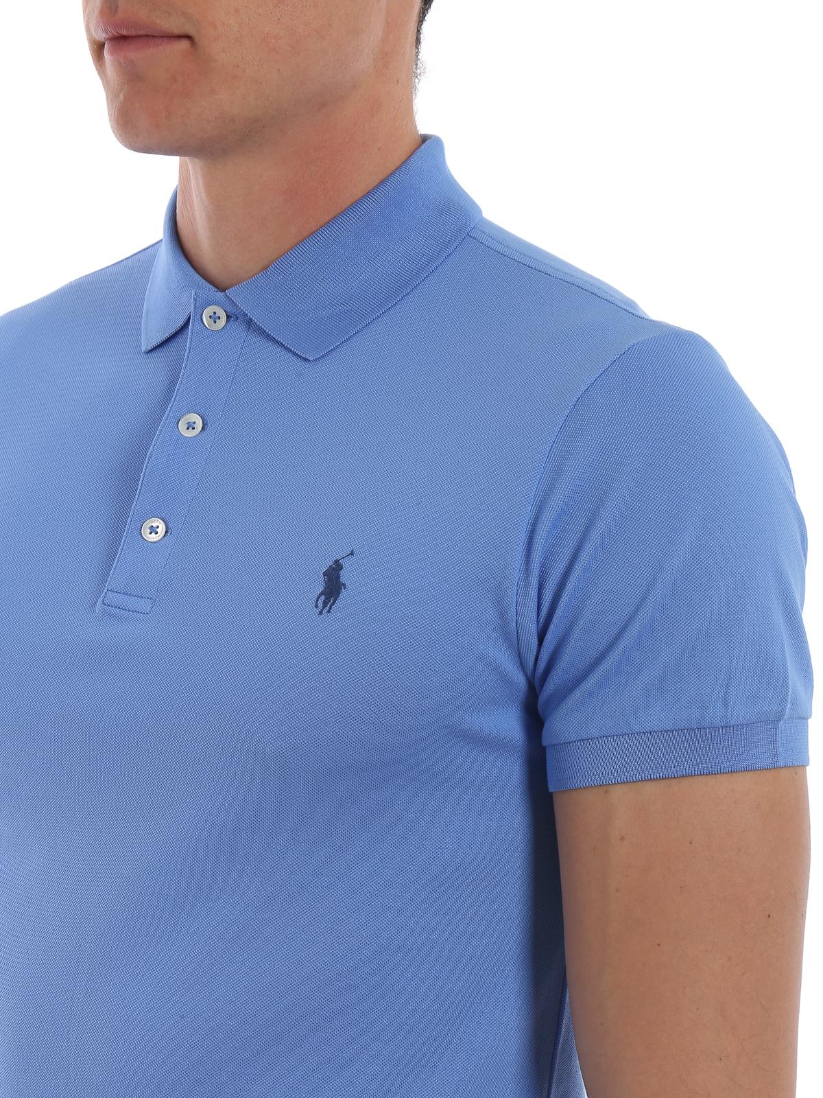 Polo Ralph Lauren Logo Light Blue Pique Cotton Polo Shirt for Men - Lyst