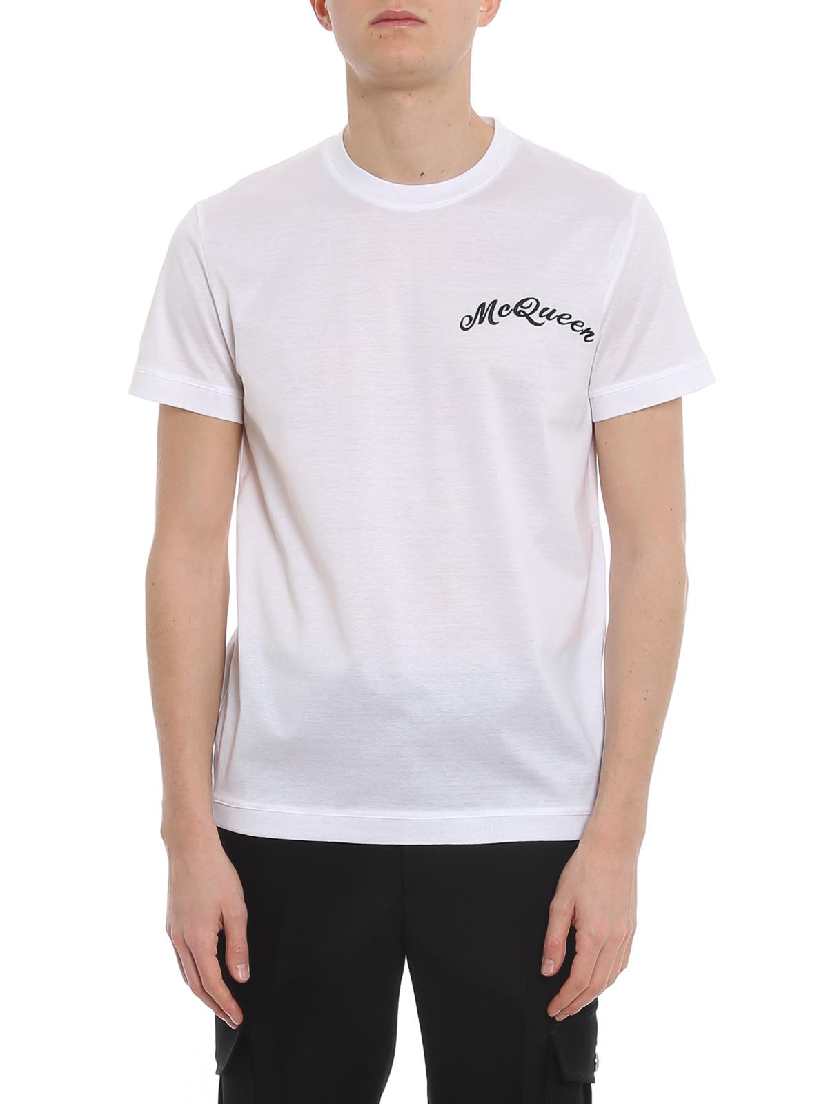 Alexander McQueen Embroidered Cotton T-shirt in White for Men - Lyst