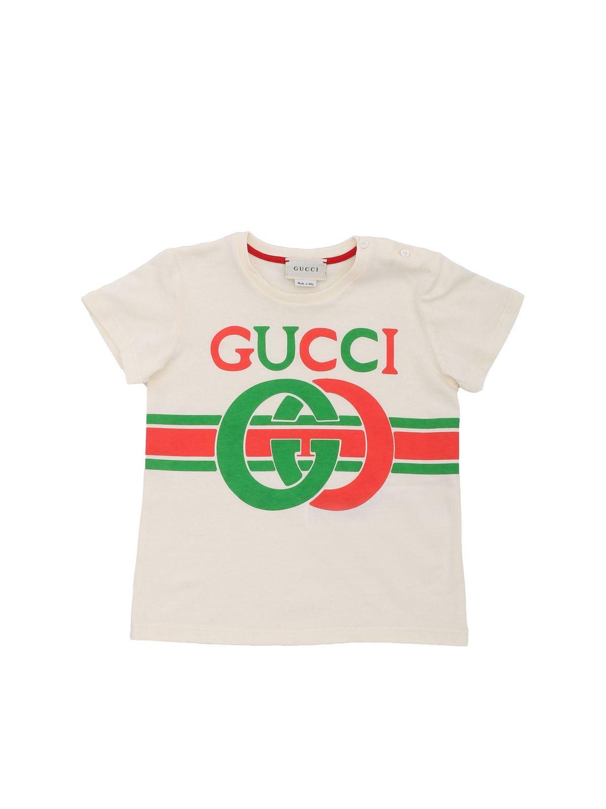 Gucci Cotton Cream Colored T-shirt With GG Print - Lyst