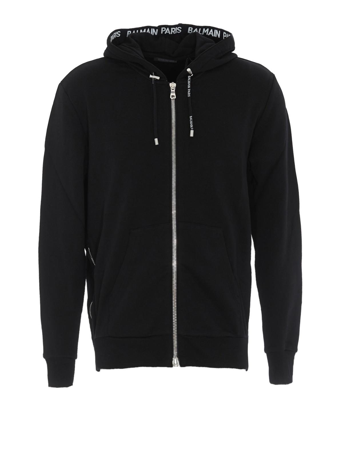 Balmain Black Cotton Hoodie With Logo Lettering for Men - Lyst