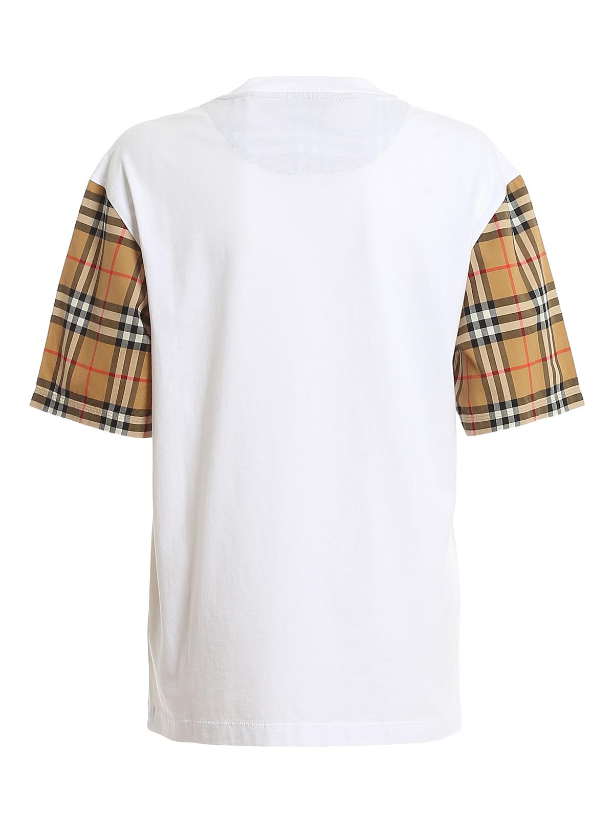 Burberry Serra Checked Cotton-jersey T-shirt in White - Save 50% - Lyst