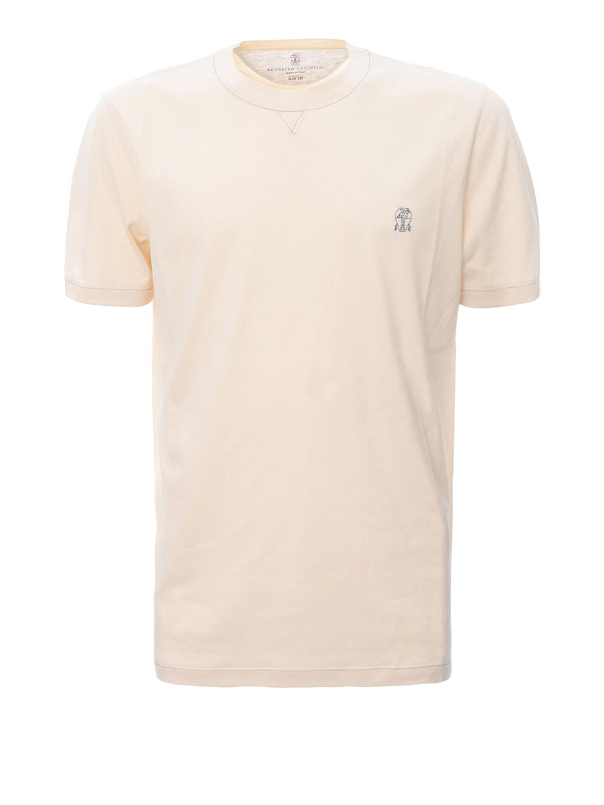 Brunello Cucinelli Cotton Logo Embroidery T-shirt in White for Men - Lyst