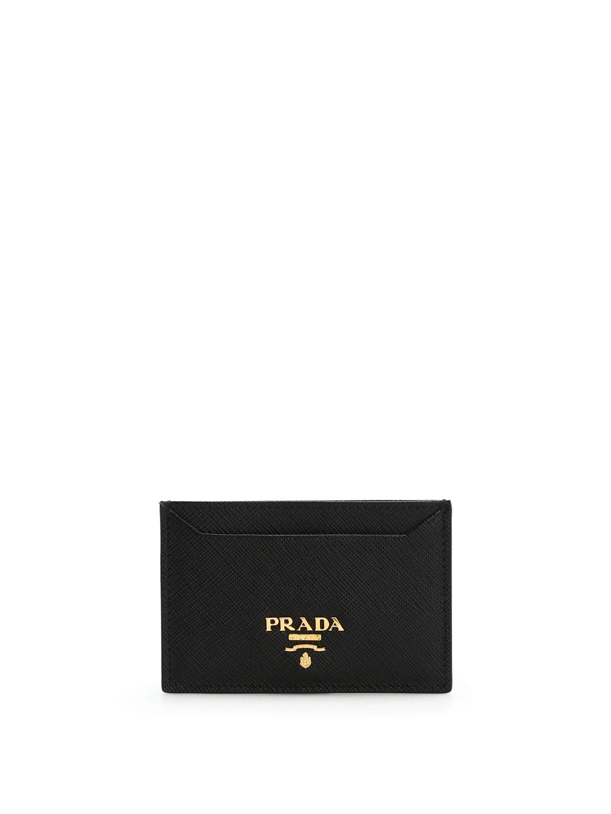 Prada Leather Credit Card Holder in Black for Men - Lyst