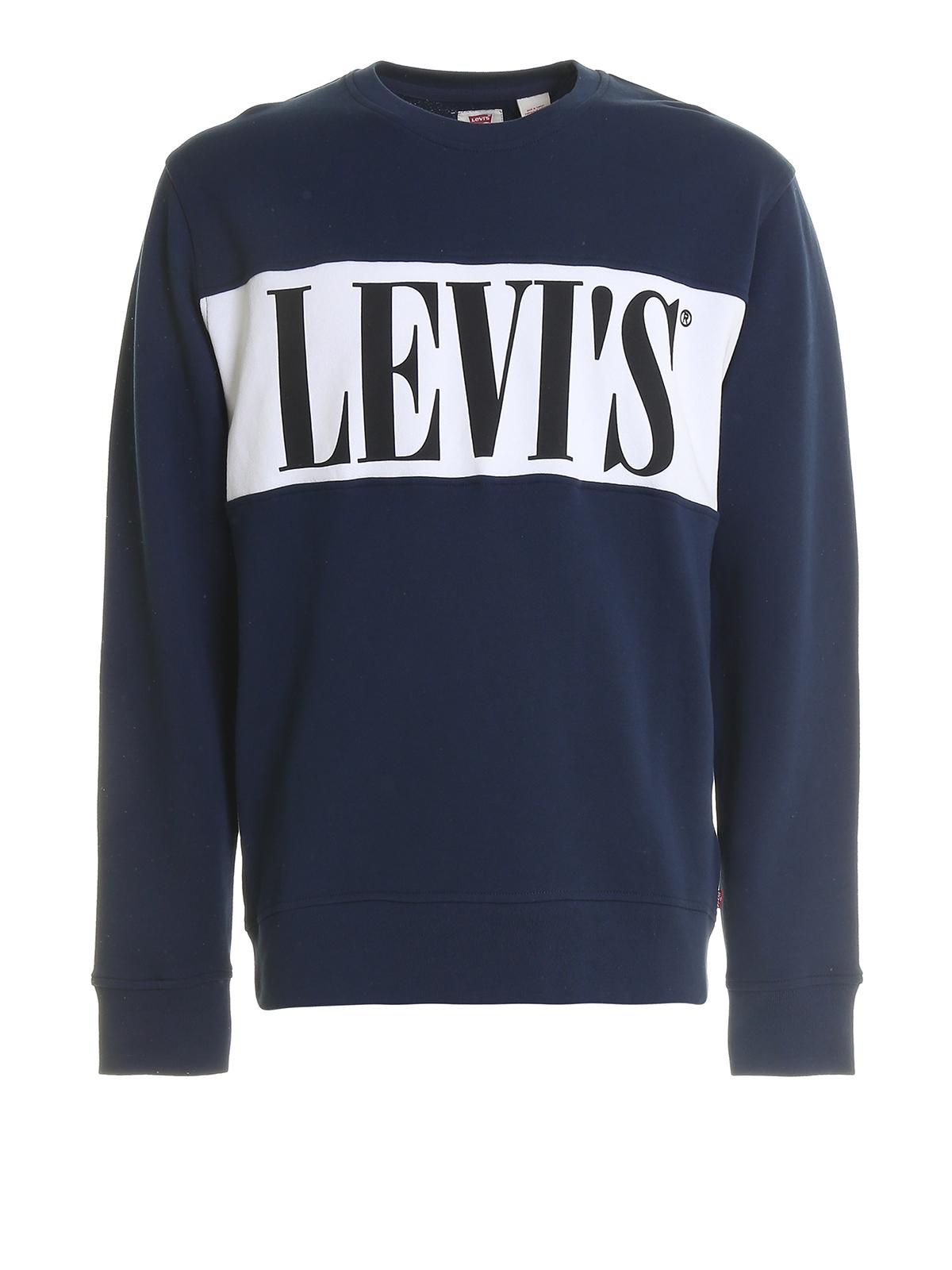 Levi's Logo Stripe Cotton Sweatshirt in Blue for Men Lyst