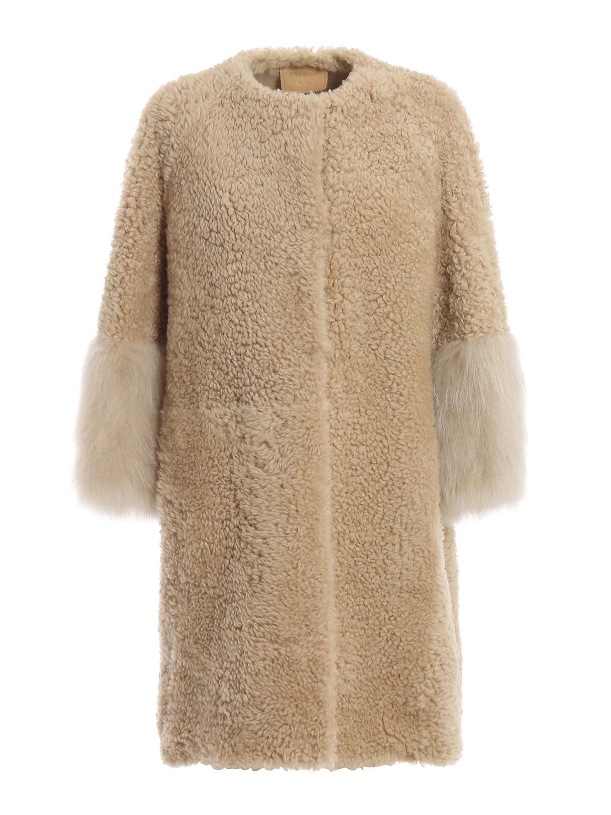 Prada Fur Cuffs Shearling Coat in Beige (Natural) - Save 14% - Lyst