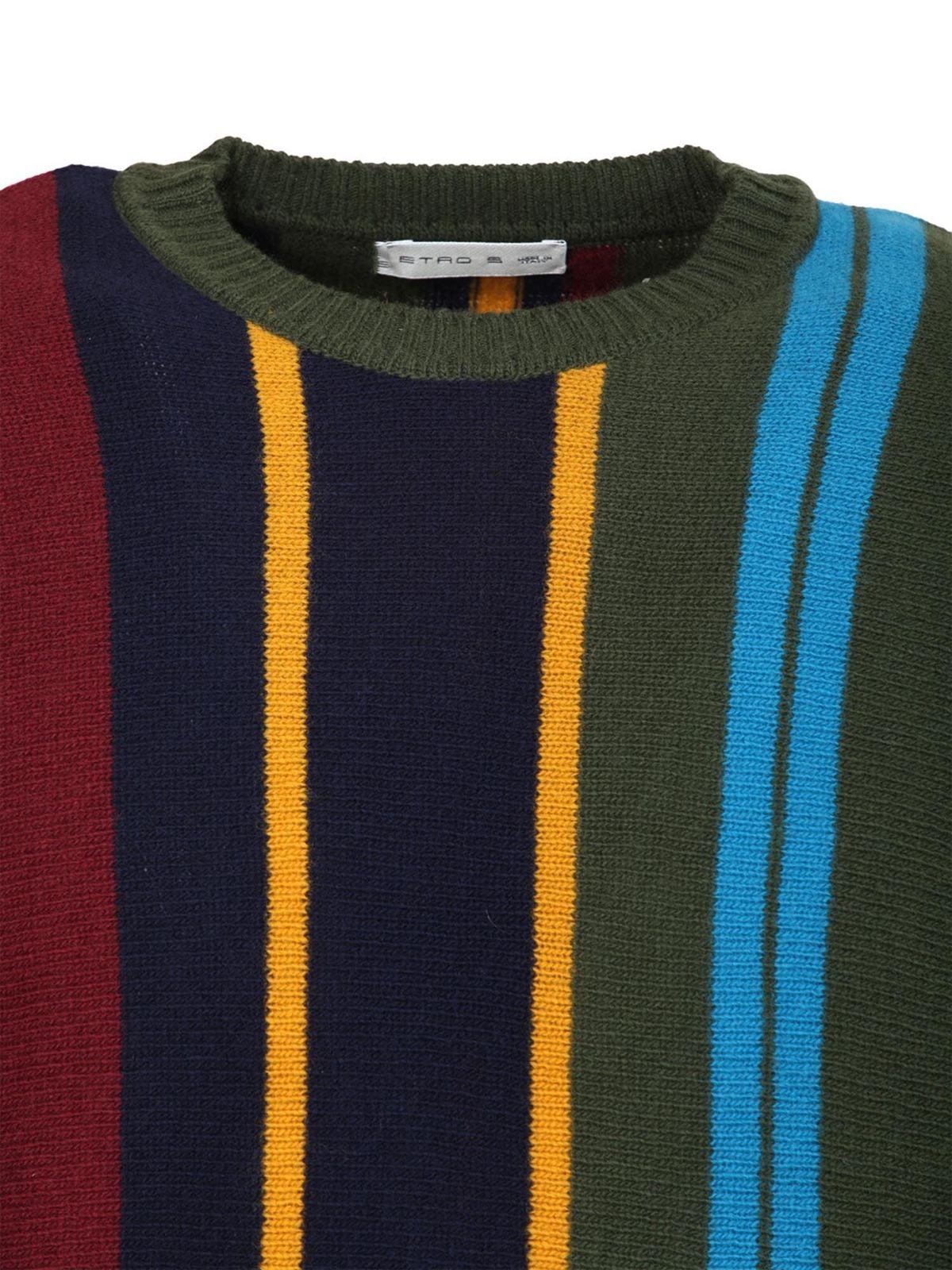 Etro Wool Striped Crewneck Sweater Multicolor in Blue for Men - Lyst