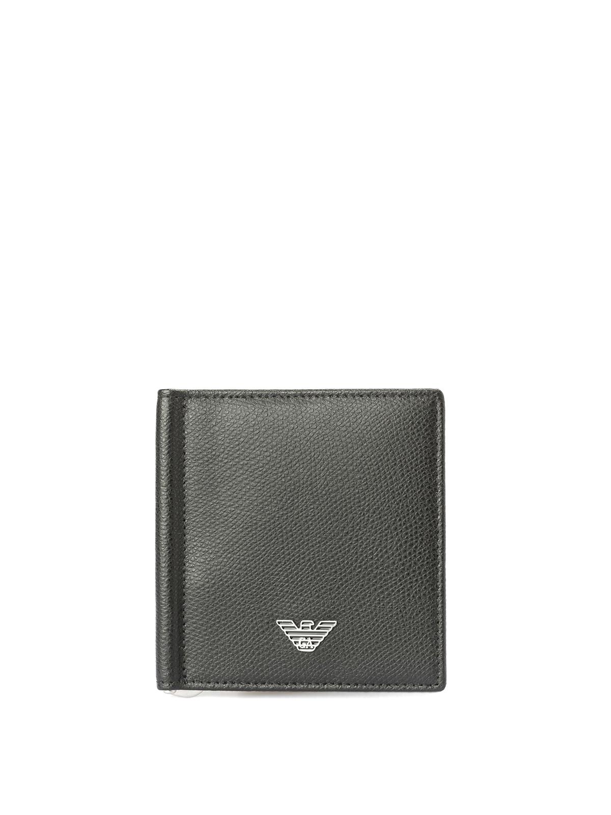 Emporio Armani Leather Bifold Money Clip Wallet in Black for Men - Lyst