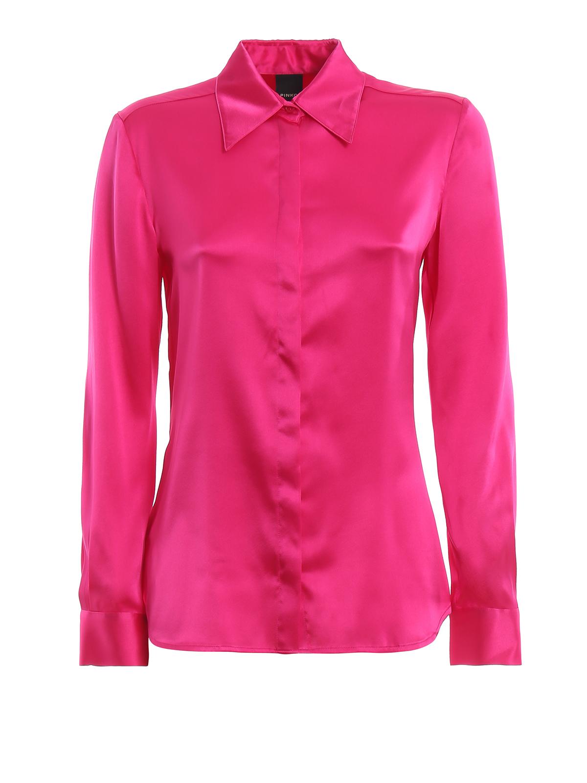 Pinko Amazing Silk Stretch Satin Fuchsia Shirt in Pink - Lyst