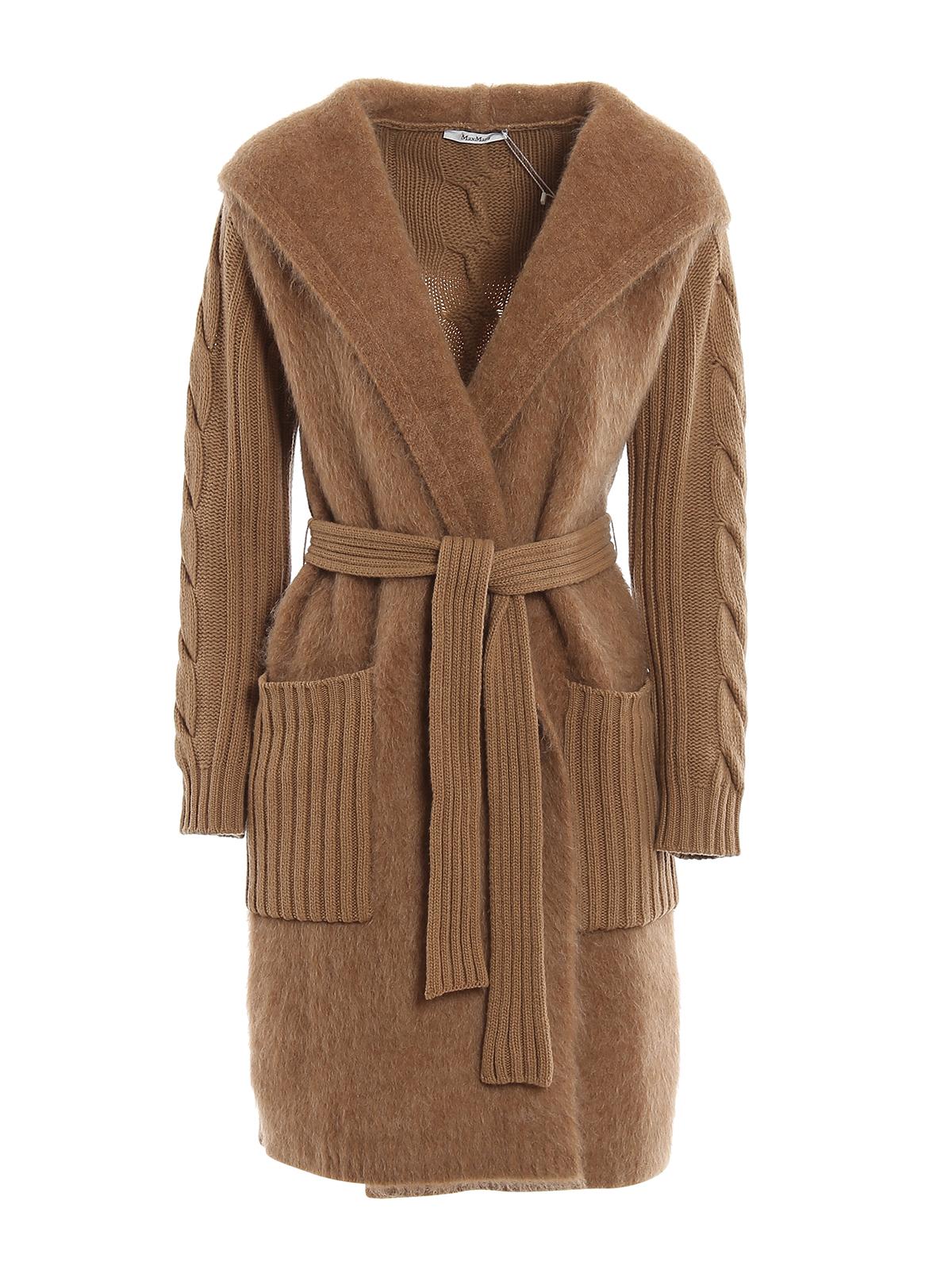 Max Mara Large Mohair And Wool Belted Cardigan in Light Brown (Brown) - Lyst