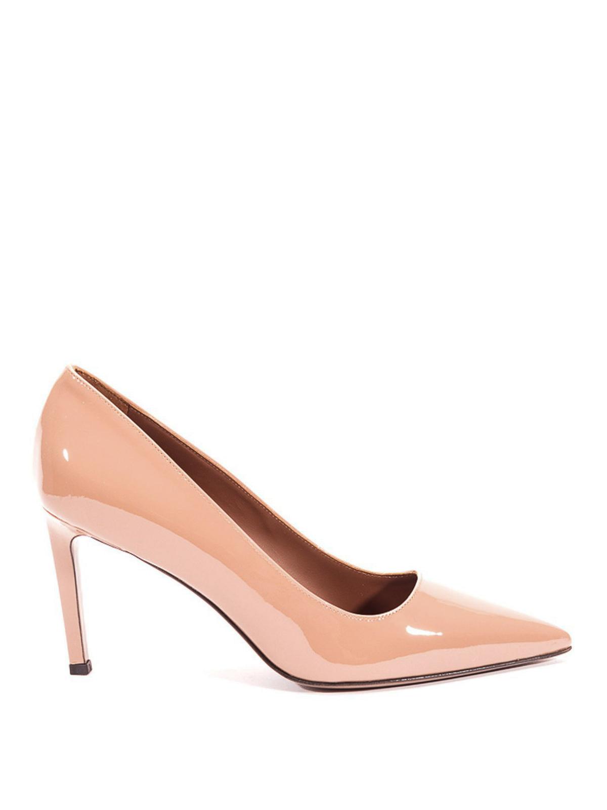Gina Nude Beige Patent Leather Strappy Platform Sandals in 