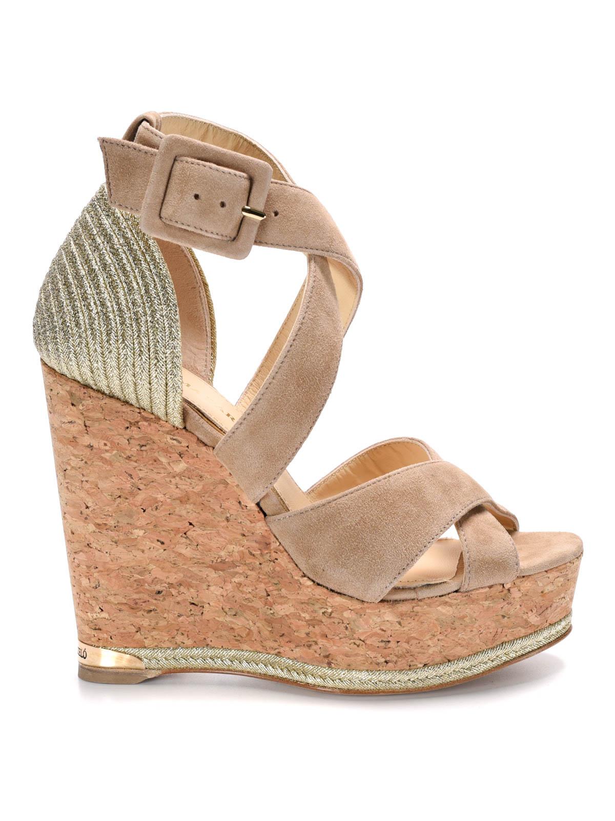 Paloma Barceló Suede Miranda Cork Wedge Sandals in Natural - Lyst