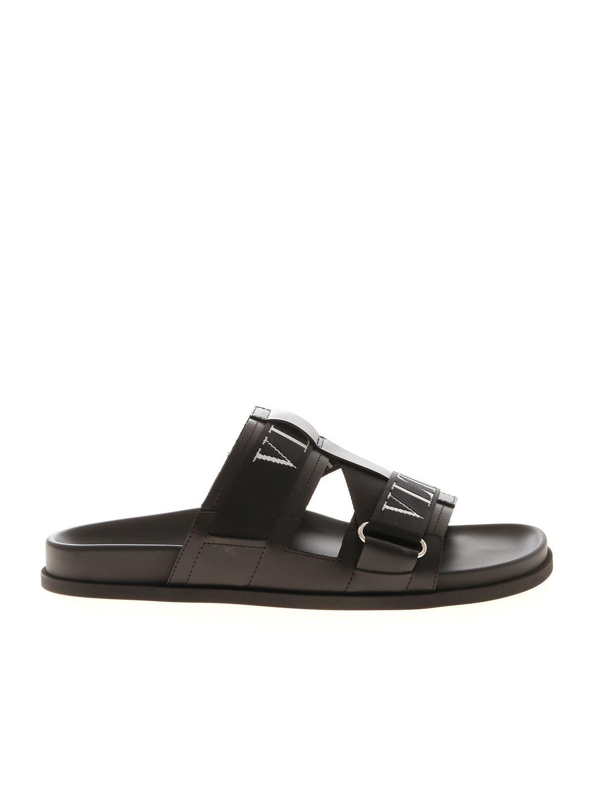 Valentino Garavani Leather Vltn Sandals In Black for Men Lyst