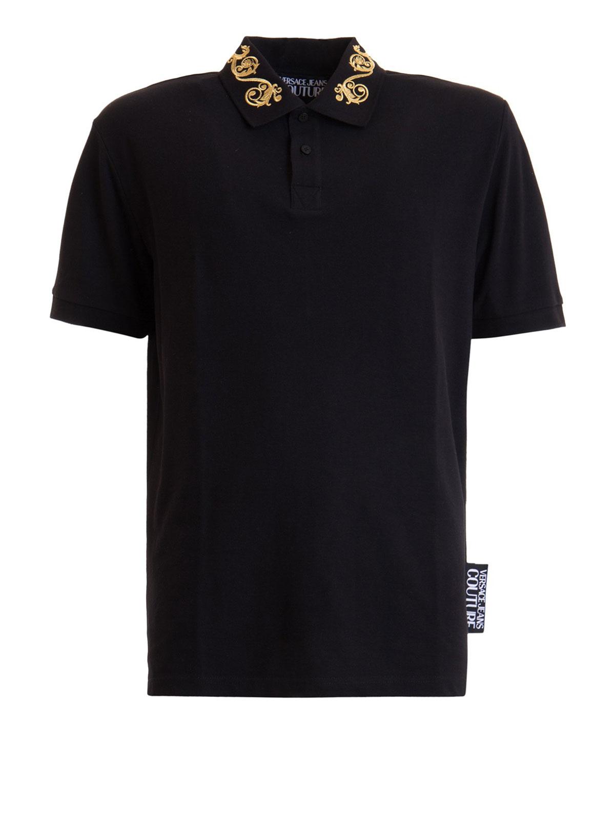 Versace Jeans Cotton Baroque Print Collar Polo Shirt in Black for Men ...