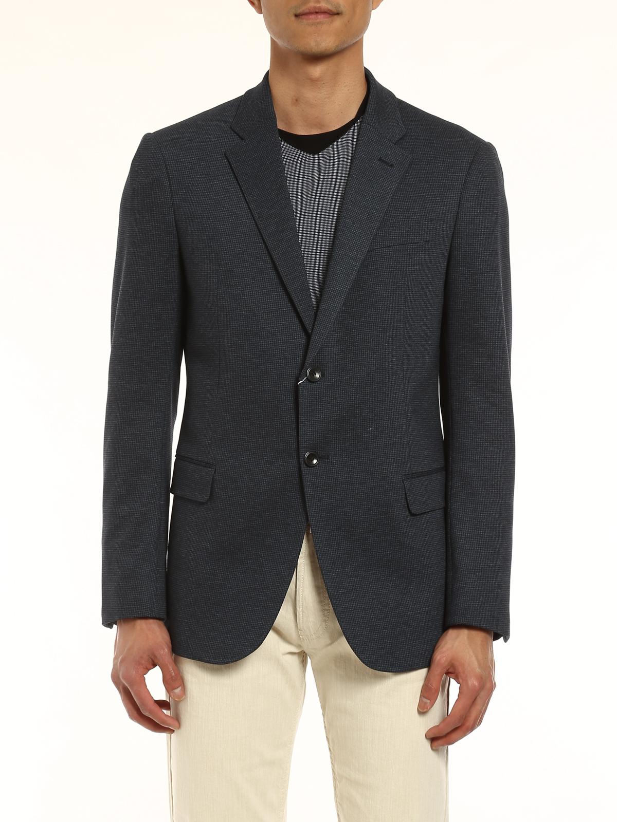 Armani Micro Jacquard Jacket in Blue for Men - Lyst