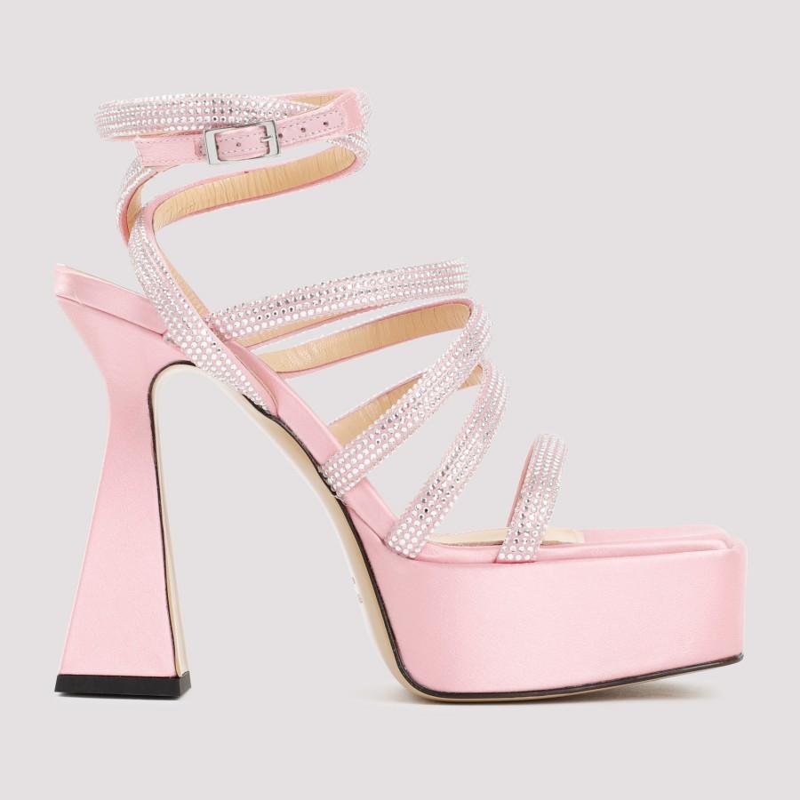 Mach & Mach Satin Platform Sandals in Pink | Lyst